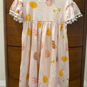 Mila & Rose Pink Easter Egg Puff-Sleeve Dress with Pom Pom Trim